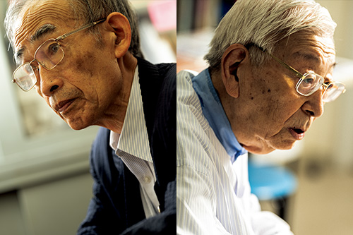 日本被団協の事務局次長（当時）・濱住治郎（はますみじろう）さん（写真左）と代表理事・田中聰司（たなかさとし）さん（写真右）